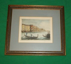 Old Hand Tinted Color Engraving Gondola Boat Venice Grand Canal Rialto Foscari - $99.00