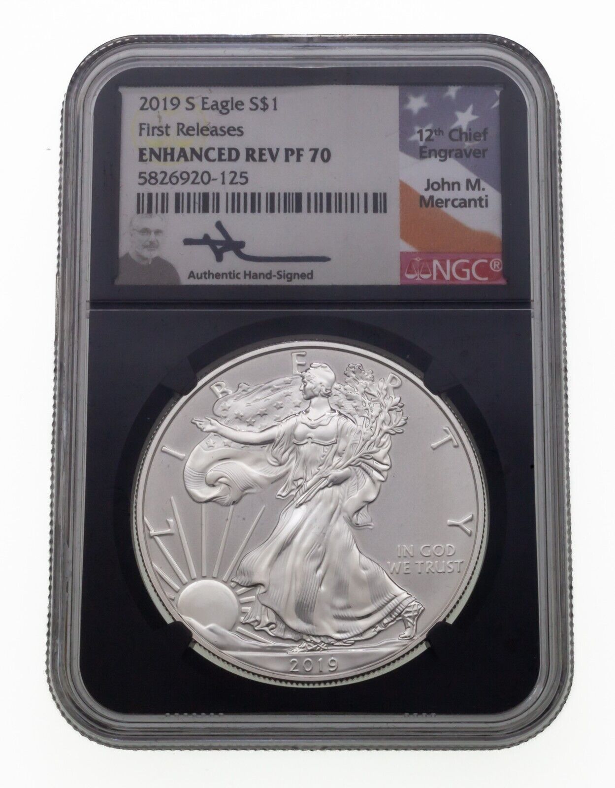 Primary image for 2019-S S$1 Silver Eagle Enhanced Reverse Proof NGC PF70 Mercanti w/ CoA