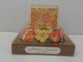 Island Heritage Hibiscus Garland Memo Cube Set Gift Pink &amp; Cream Hawaiian Flower - £11.74 GBP