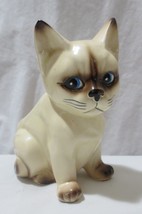 Vintage Adorable Ceramic Sitting Cat Succulent Planter Pot Blue Eyes - £17.29 GBP