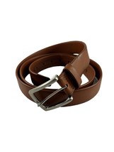 Mens Brown Faux Leather Belt Size 46-48 Silver Tone Buckle 1.25&quot; Wide - £9.49 GBP
