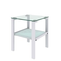 Modern White Glass 2-Tier Tea Table Set for Living Room &amp; Bedroom Decor - $147.99