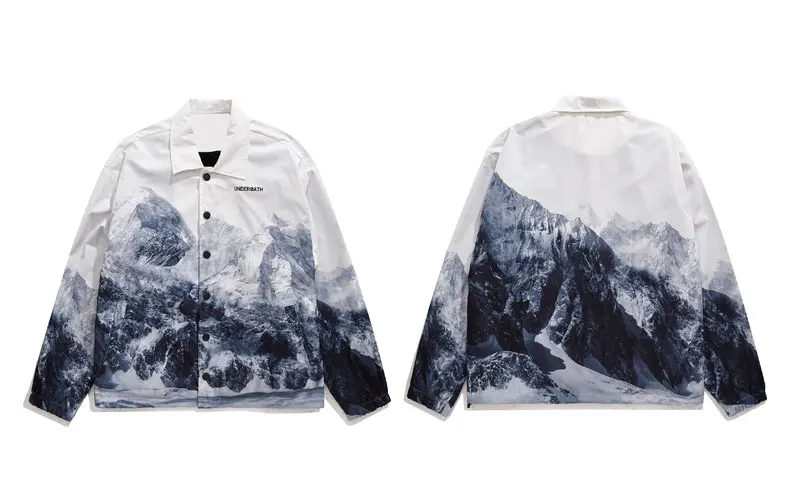 Chinese Style Snow Mountain Print Windbreaker Jacket Coat Unisex Streetwear Hip  - $440.81