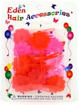 EDEN GIRLS SELF HINGE FLOWER HAIR BARRETTES - PINK &amp; RED - 18 PCS. (58121) - £6.31 GBP