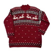 90s Lauren Ralph Lauren Hand Knit Wool Chunky Holiday Sweater Red Oversized M - £110.30 GBP