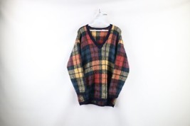 Vtg 90s Streetwear Womens M Fuzzy Shag Mohair Wool Knit Blend Sweater Rainbow - $98.95