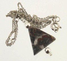 Modern Semi Precious Jewelry 18&quot; Jasper Triangle Pendant Silver Tone Necklace - £13.79 GBP