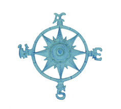 Zeckos Weathered Blue Cast Iron Compass Rose Wall Hanging - £23.55 GBP
