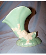 Vintage Green Weller Cameo Rose Cornucopia Vase-6 1/2 inches tall - $35.00