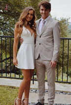 Sexy V Neck Short Prom Dress,White Satin Homcoming Dress, Cocktail Dress - $89.90