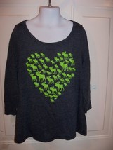 Abercrombie Kids Bluish Gray W/LIME Green Moose Heart Shirt Size S Girl&#39;s Euc - £10.83 GBP