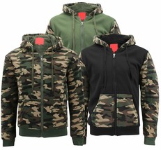 MX USA Men&#39;s Army Camo Zip Up Sherpa Hoodie Fleece Hunting Sweater Jacket - £27.96 GBP