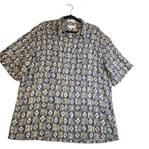 Pierre Cardin Mens XL Geometric Print Short Sleeve Button-Up Brown Blue - £11.03 GBP