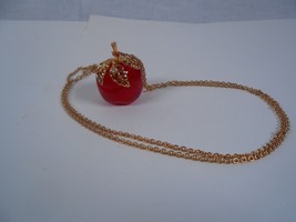 Avon Elegant Apple Pendant Necklace Red Gold Tone Crystal - £12.60 GBP