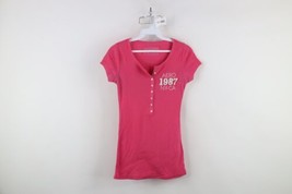 Vintage Y2K Aeropostale Womens Medium Baby Doll Ribbed Knit Henley T-Shirt Pink - £38.22 GBP