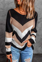Black Chevron Colorblock Knit Sweater - £24.17 GBP
