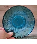 Vintage Blue Glass Zodiac VIrgo the Virgin Trinket Bowl Lattice Design A... - $32.50