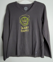 Life Is Good Scary Happy Halloween Ghoul Heather Black LS Crusher T-Shir... - $16.99