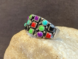 Sterling Silver .925 Ring 4.81g Fine Jewelry Sz 7 Band Multicolor Stone Bezel  - £24.08 GBP