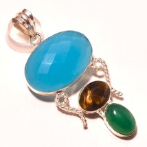 Blue Chalcedony Tiger Eye &amp; Onyx Handmade Ethnic Pendant Jewelry 3&quot; SA 3278 - £3.92 GBP