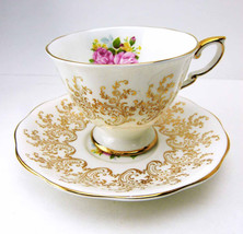 ROYAL STANDARD Golden Rose Bouquet Teacup and Saucer Set Albert Works Lo... - $58.99