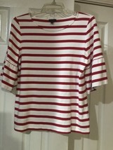 Talbots Red &amp; White Striped top   3/4 Sleeve Women  Top  S - £9.48 GBP
