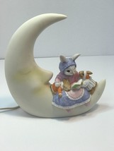 Moma Rabbit And Babies Night Light Adorable Rare Man in the Moon Ceramic... - $65.00