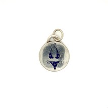 Vintage Sterling Signed WW Carve Enamel Blue Polka Swimsuit Round Charm Pendant - £43.52 GBP