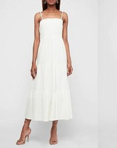 New Express Off White Textured Cotton Shoulder Tie Tiered Maxi Dress M L - £54.87 GBP