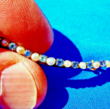Earth mined Sapphire Pearl Deco Pin Elegant 10k Gold Antique Crescent Br... - $359.37