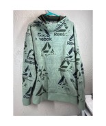 Reebok Hoodie Logo All Over Print Pullover Long Sleeve Sweatshirt Green ... - $34.97 CAD