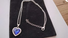 Heart of the Ocean Blue dazzle heart simulated gemstone pendant 18 inch chain - £30.66 GBP