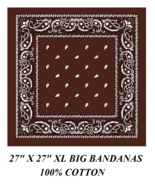 XL BIG SUPER OVER SIZE DARK BROWN PAISLEY 27&quot; BANDANA JUMBO Head Neck Wr... - $12.99