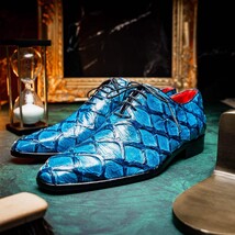 Olivieri Caribbean Genuine Pirarucu Exotic Lace-Up Oxford Blue image 7