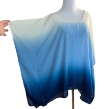 Coldwater Creek Top Womens L Blue Ombre Sheer Poncho Topper Oversized 3/... - £23.61 GBP