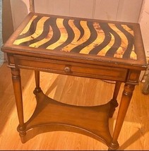 Antique Accent Table Animal Print Marble Top Stripe Black Yellow 28X24X1... - €43,02 EUR