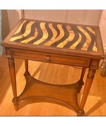 Antique Accent Table Animal Print Marble Top Stripe Black Yellow 28X24X1... - $70.16 CAD