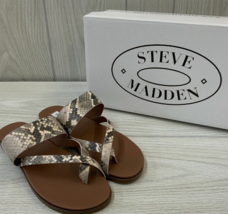 Steve Madden Athens Strappy Flat Sandal Natural Snake Faux Leather 7.5 NEW $59 - £12.59 GBP