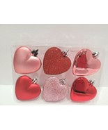 Valentines Day Pink Red Glitter Hearts 2.5" Plastic Tree Ornaments Decor 6pc - $10.99