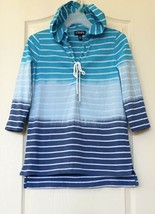 Chaps Women’s Soft L Sleeve Blue Striped Size S Tie Neck Hoodie Top Shirt - £13.95 GBP