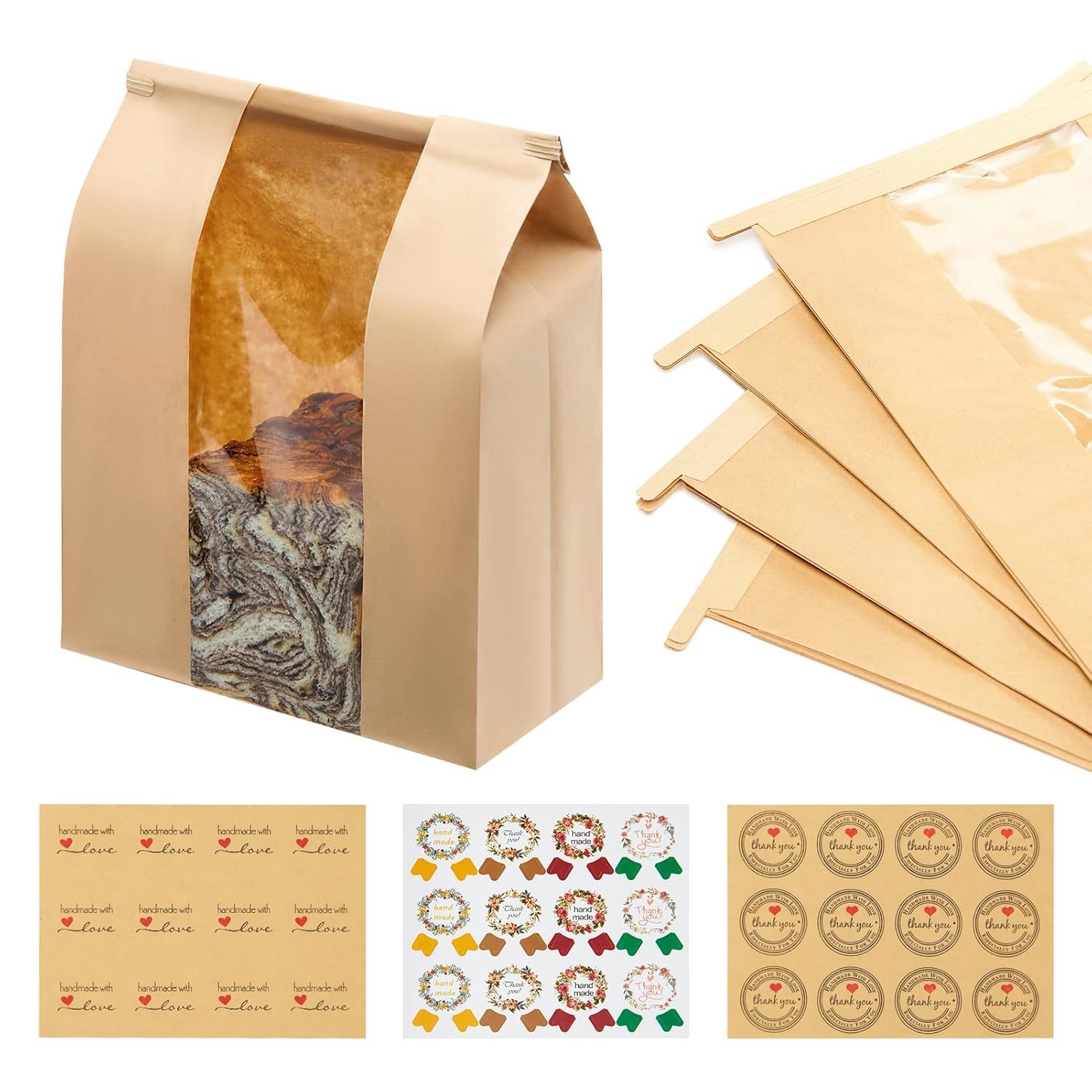 120 Pack Large Kraft Paper Bread Loaf Bag With Tin Tie Tab Lock ?For Homemade Br