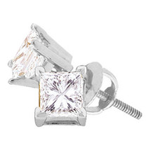 14kt White Gold Womens Princess Diamond Solitaire Stud Earrings 3/4 Cttw - £1,157.46 GBP