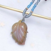 Natural Yanyuan agate leaf pendant necklace adjustable rope - £69.22 GBP