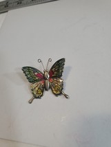 Butterfly Pin Brooch Colorful Gold Toned Green Red Sparkly - £10.06 GBP