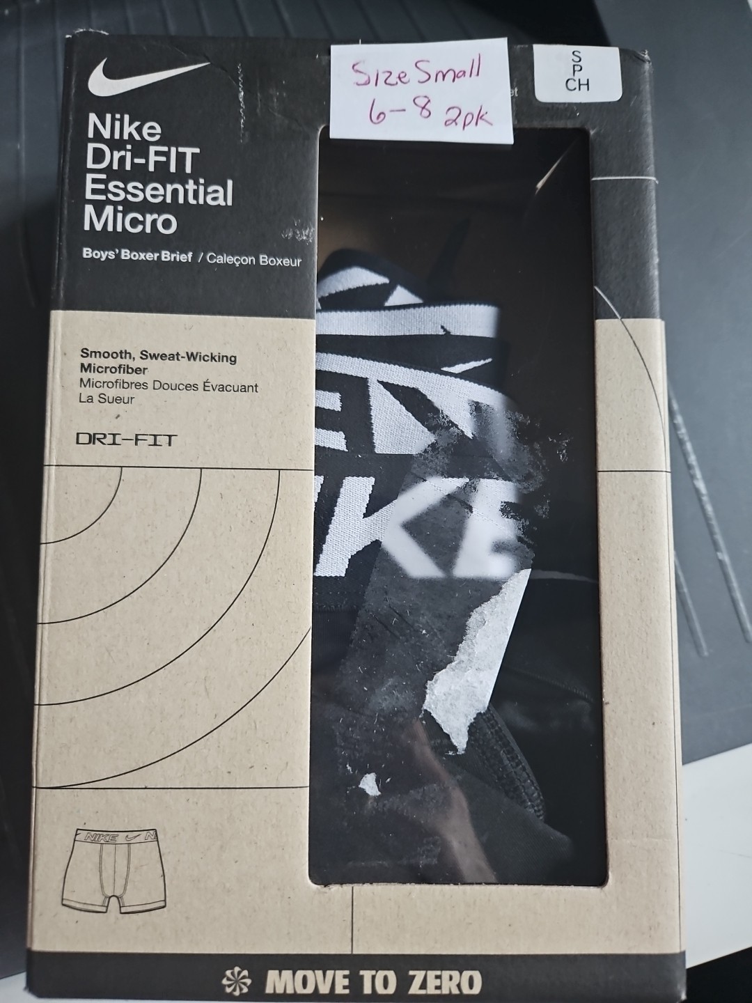 Nike Kids Dri-FIT Essential Micro Black 2 Pack Long Boxer Briefs Size 6-8 - $18.76