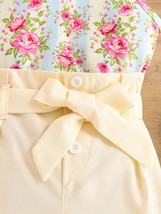 2pcs Girls Cute Floral Halter Top + High Waist Shorts Summer Set - $22.85