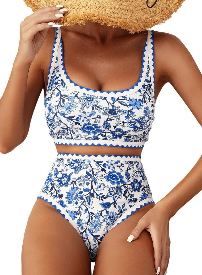 Women&#39;s Bikini Sets Floral Print 2 Piece Swimsuits High Waisted  Bathing... - £19.37 GBP