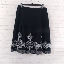 Ann Taylor Skirt Womens 8 Black Embroidered Scalloped Hem Lined Pleated Zip - $24.99