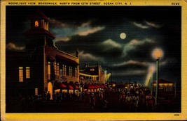 Vintage POSTCARD-MOONLIGHT View -BOARDWALK North Of 12th St., Oc EAN City Nj BK52 - £3.11 GBP
