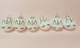 Christmas Glitter MINI Ball Pink White Unicorn Ornaments 1.5&quot; Set of 6 - £10.27 GBP